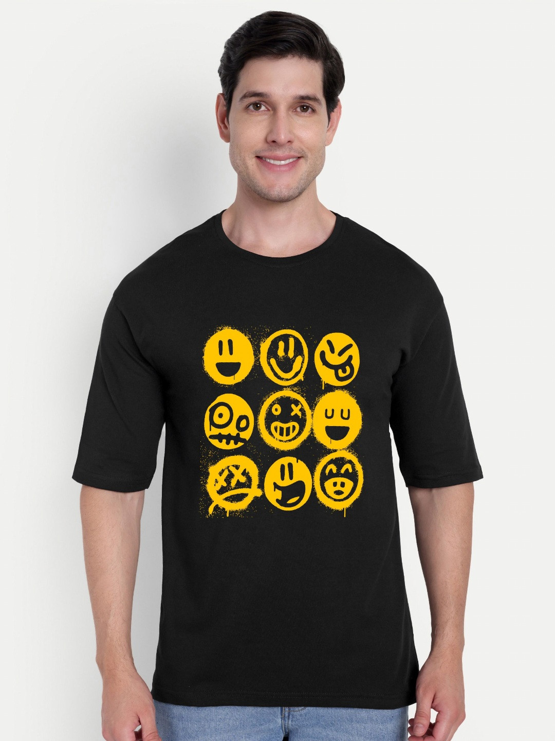 Black & Yellow Graphic Printed Cotton T-shirt