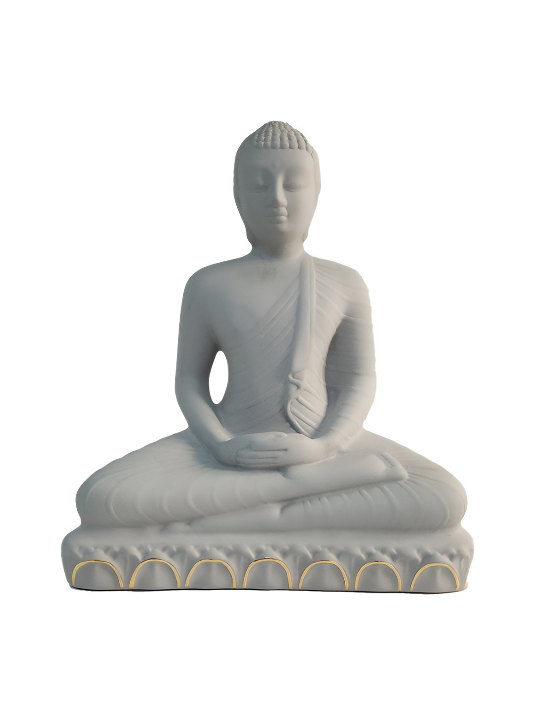 Azul Meditating Buddha Grey Polyresin Glossy Living Room Medium Showpiece - 8.5 Inches