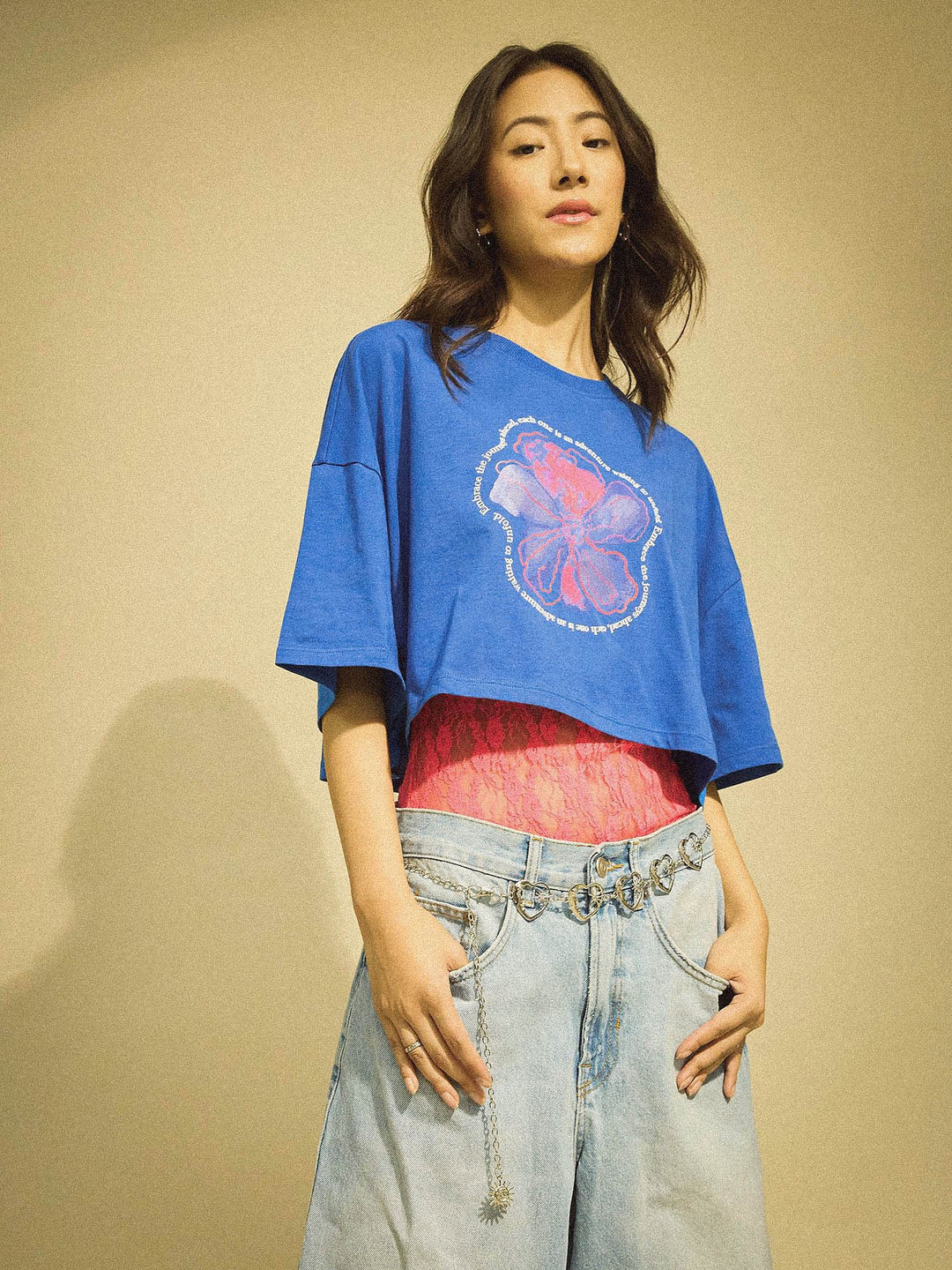 Flying Machine Women K-Street X Relaxed Cropped Graphic T-Shirt