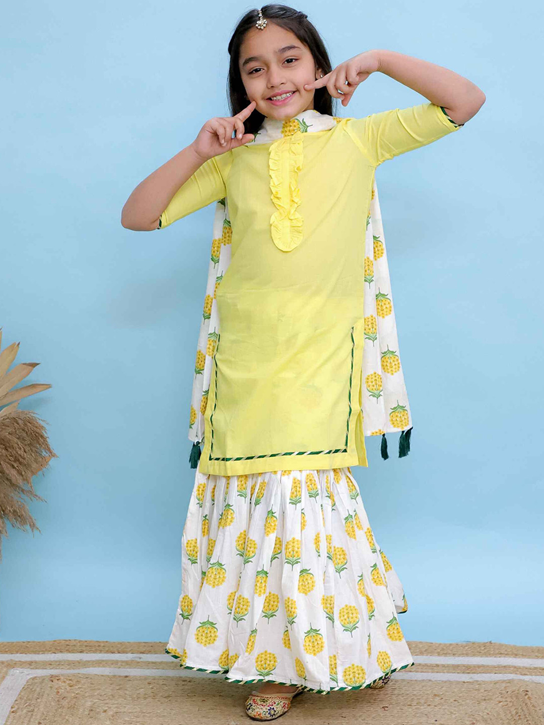 Kalp Khusbu Girls Pure Cotton Kurta With Sharara & Dupatta