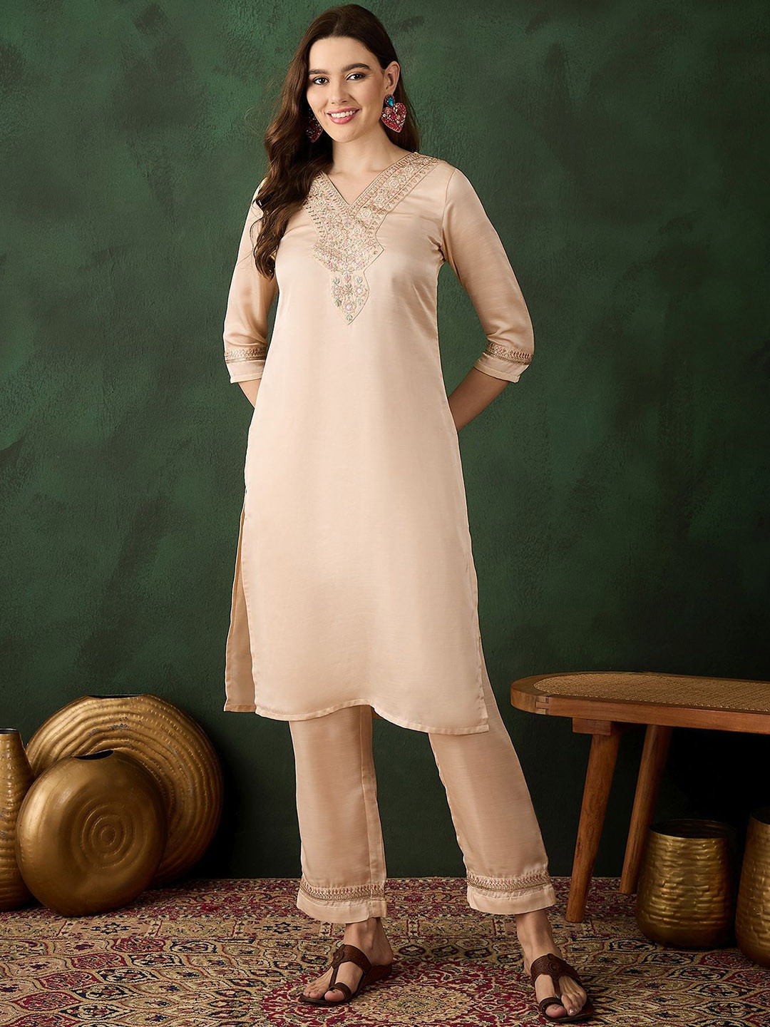 Sangria Women Ethnic Motifs Designer & Jari Work Kurta With Trousers