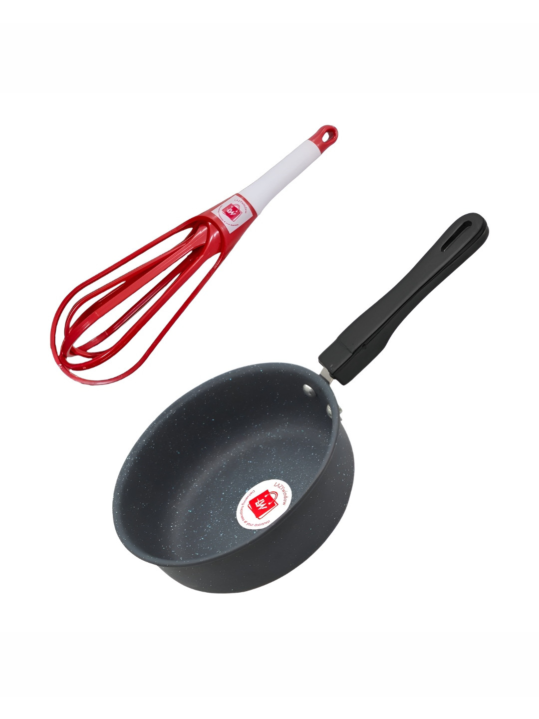 LAZYwindow Grey & Black 2 Pieces Microwave Safe Pan With Hand Whisker