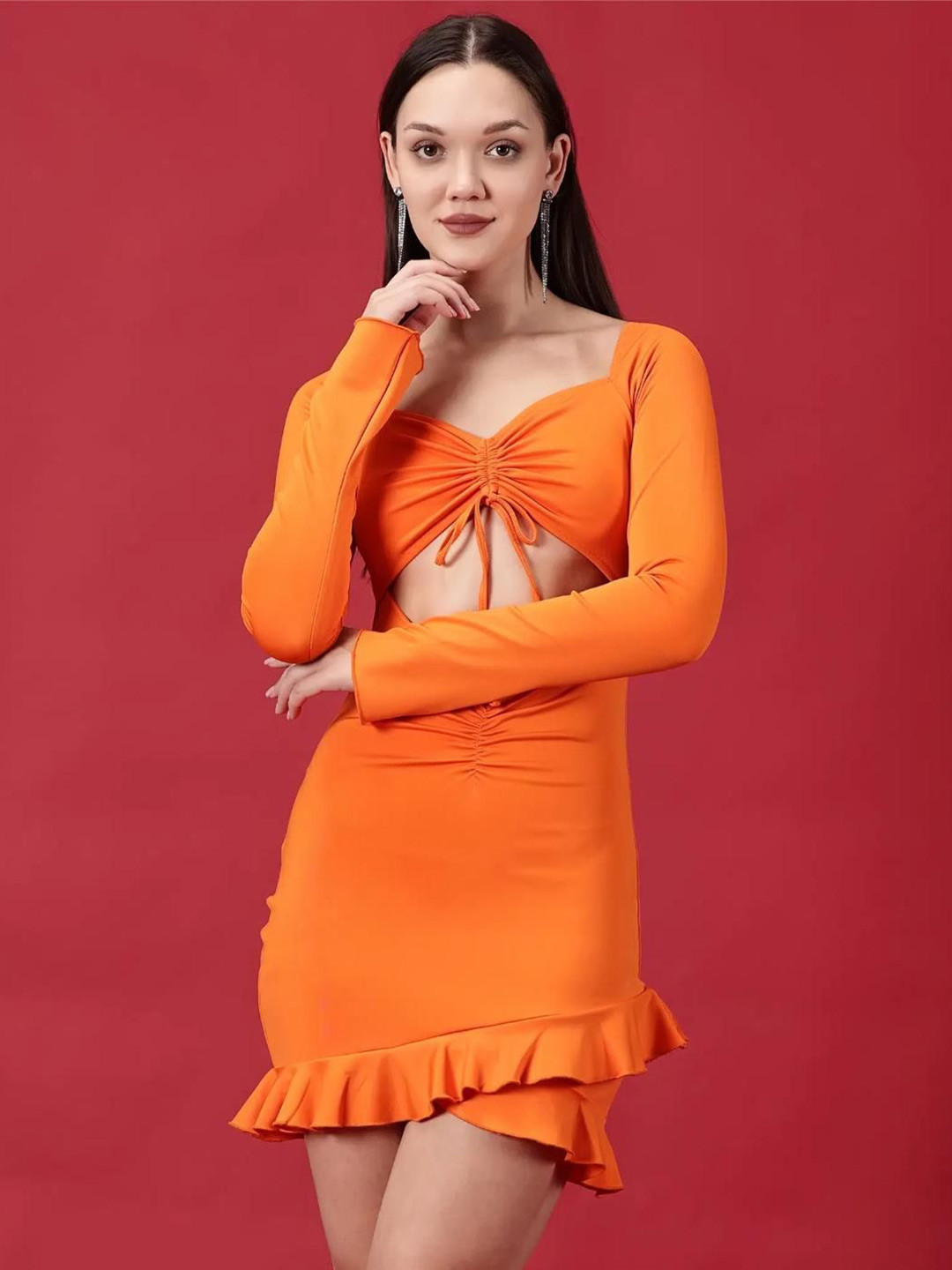 VALEN CLUB Tie-Up Neck Sheath Mini Dress