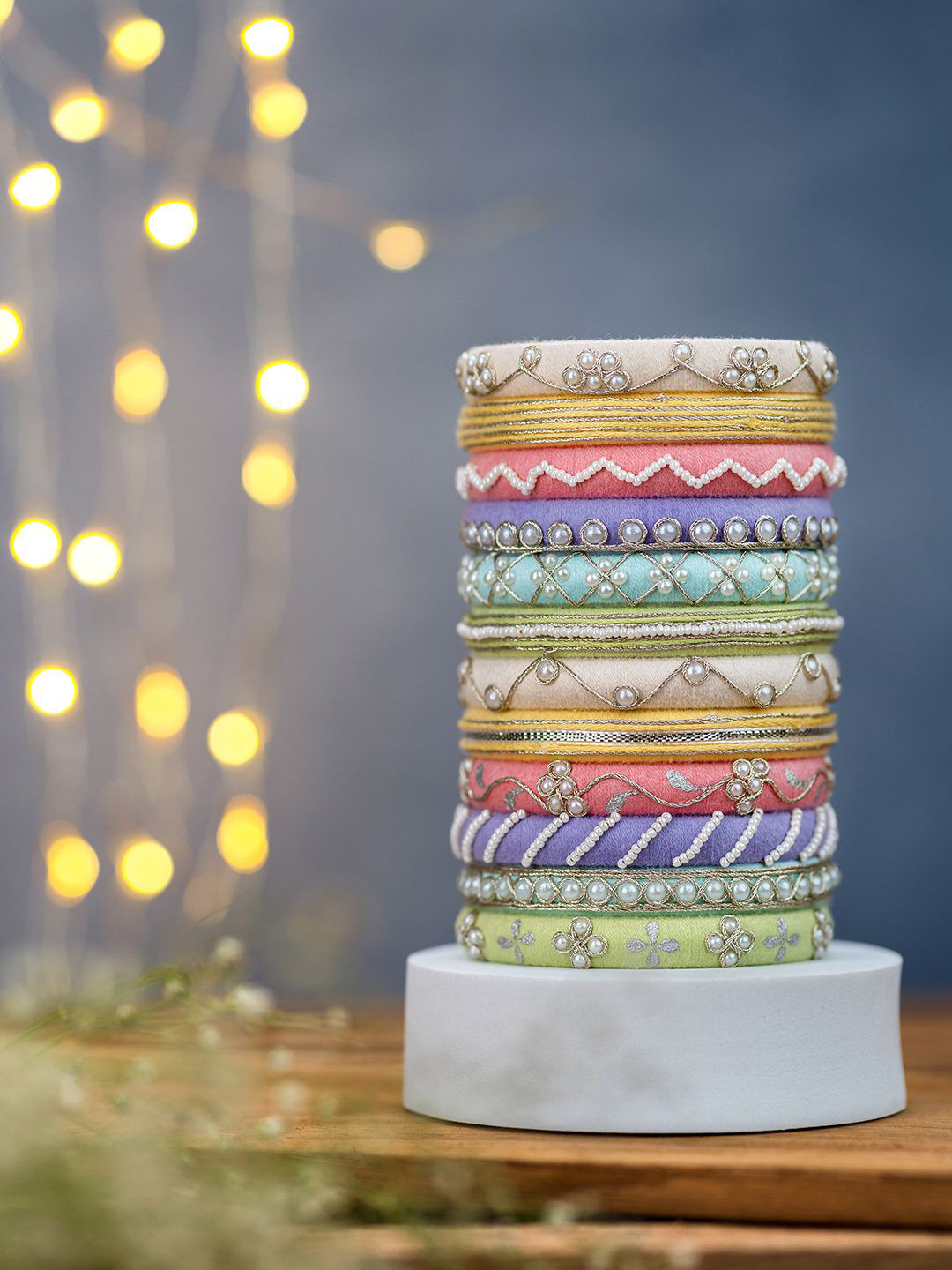 Taasha Craft Set Of 12 Beads Studded Thread Bangles