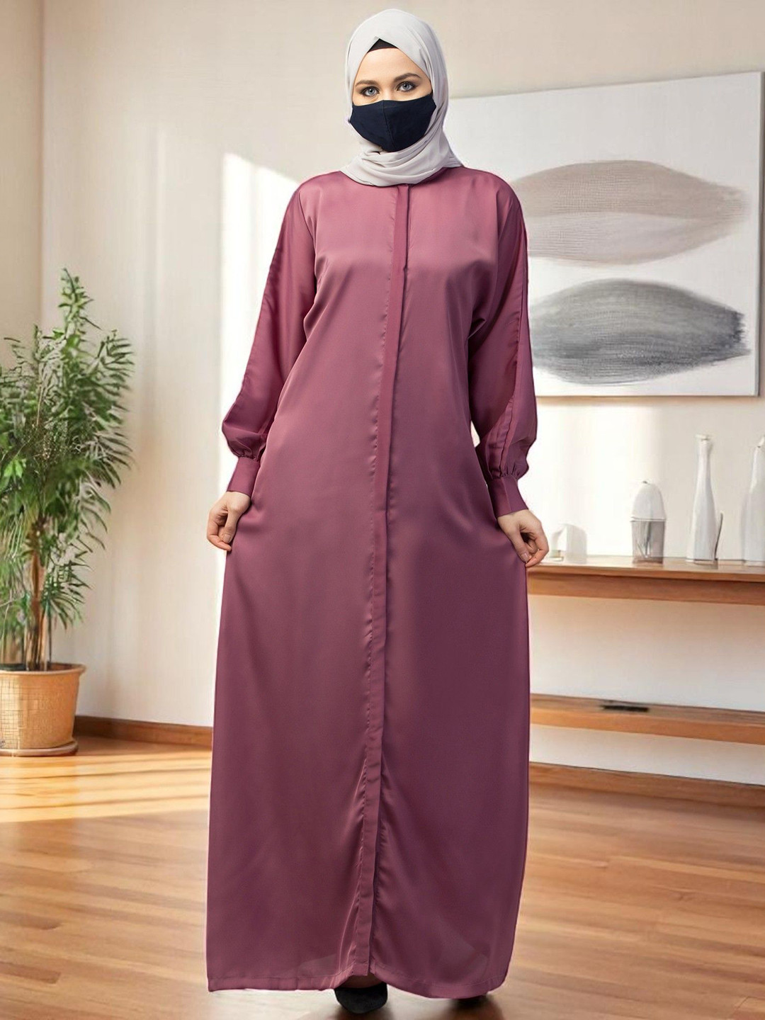 BASHARIYA Front Open Abaya With Cuff Sleeves & Placket
