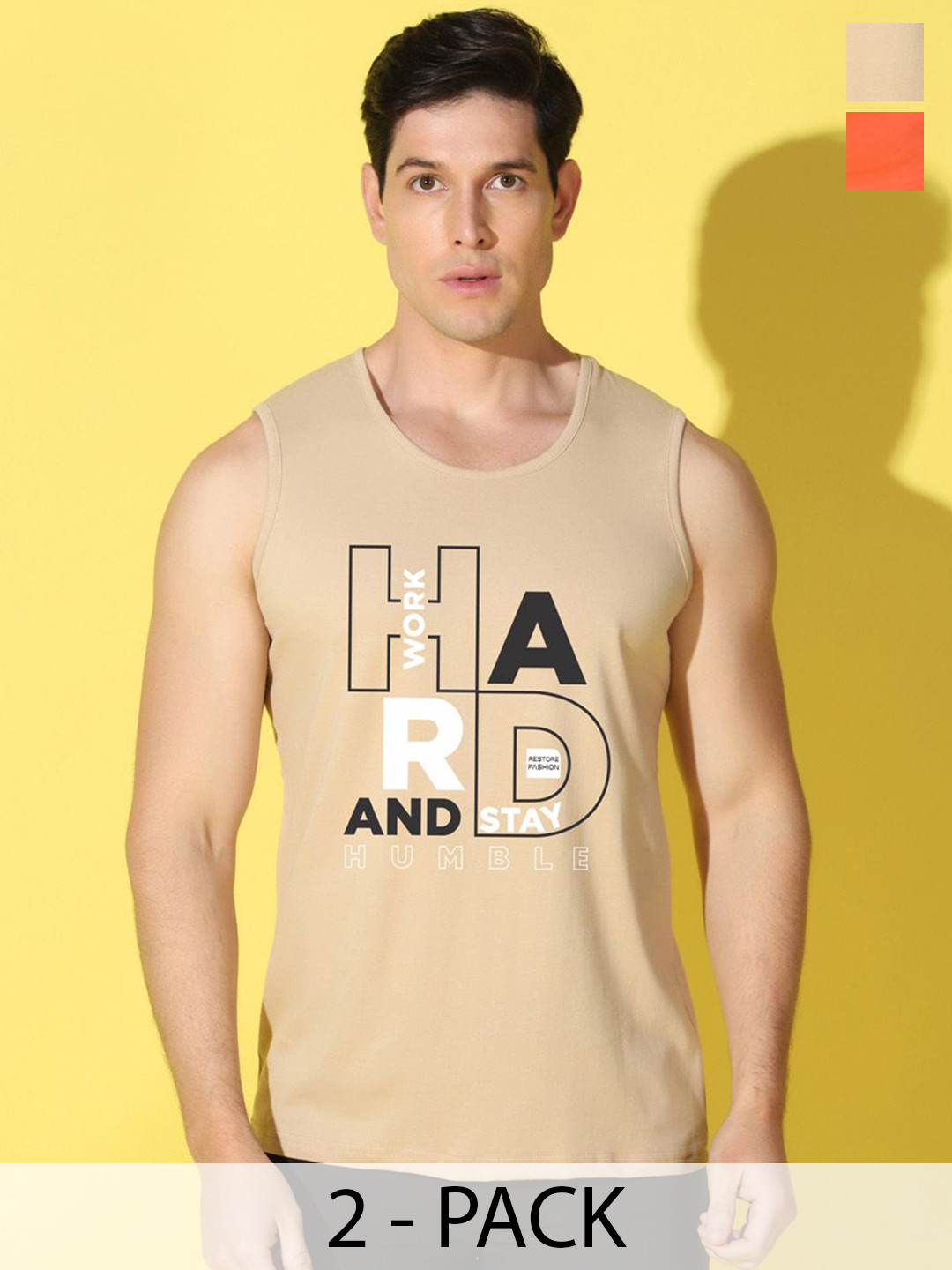 WOOSTRO Pack Of 2 Printed Gym Vests VWS26(HARD RUST)(HARD ORANGE)