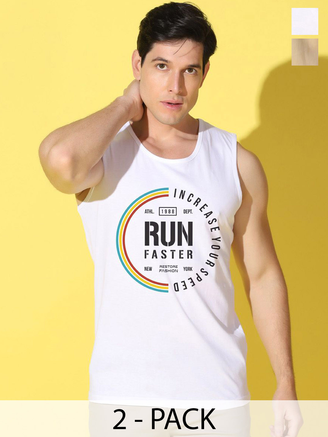 WOOSTRO Pack Of 2 Printed Gym Vest VWS26(RUN WHITE)(HARD RUST)