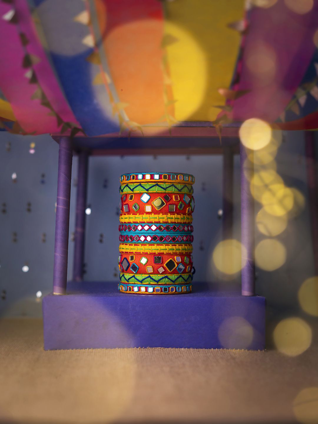 Taasha Craft Set Of 10 Threaded & Mirror Studded Bangles