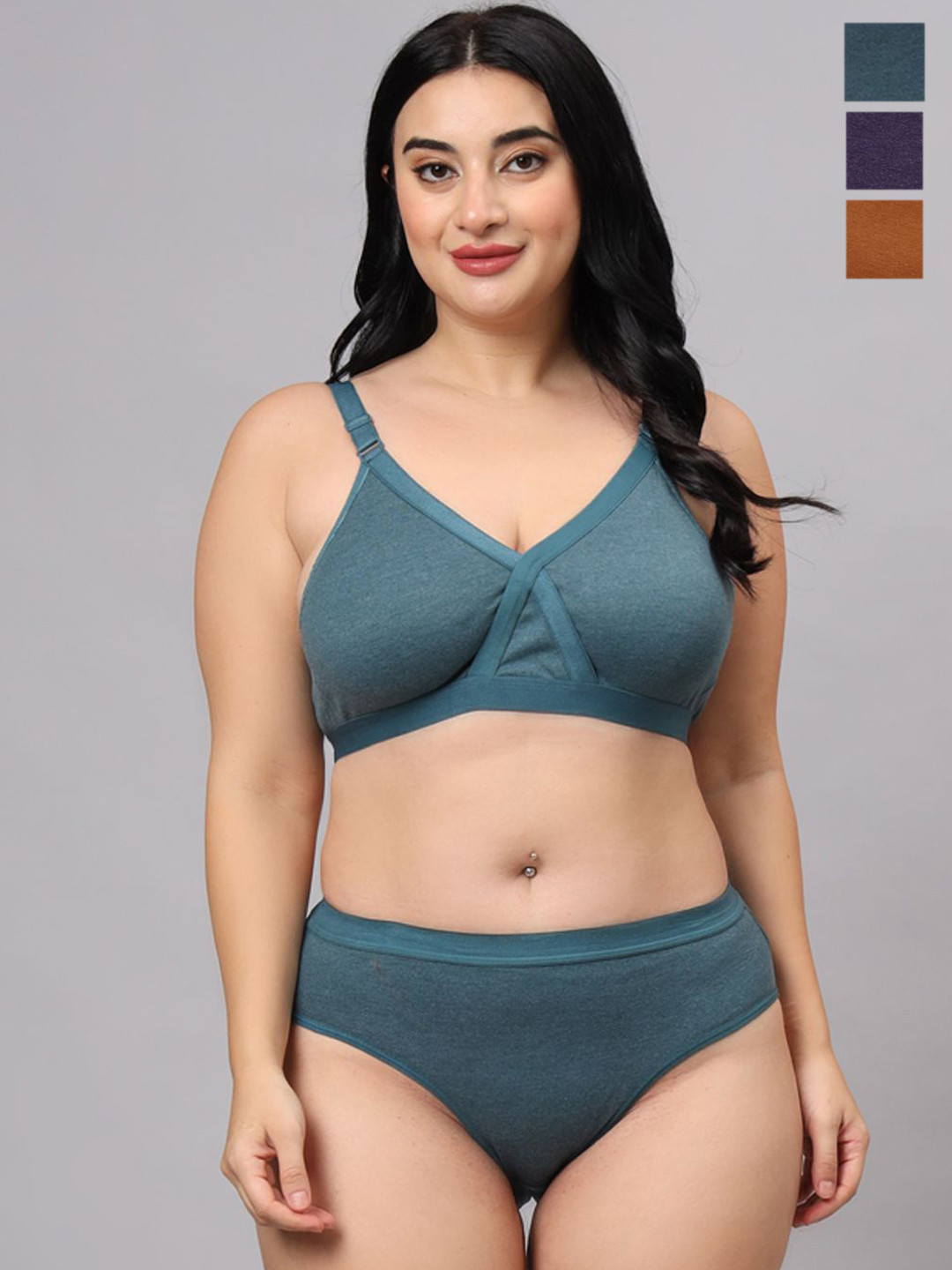 Designer Bugs Pack Of 3 Cotton Non-Padded Lingerie Sets LS-ZAN-GRN-MS-PR-30B