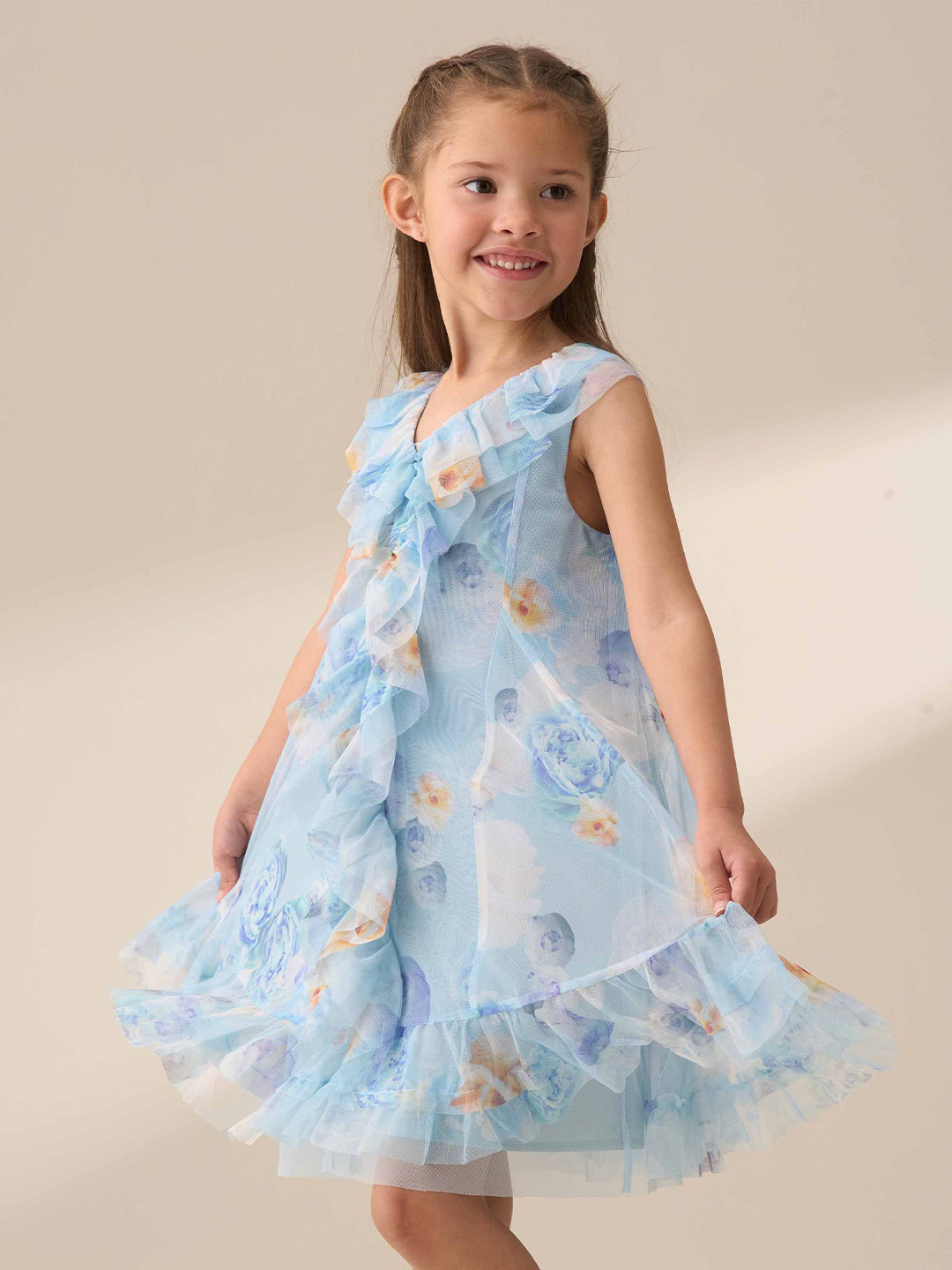Angel & Rocket Lia Printed Frill Mesh A-Line Dress