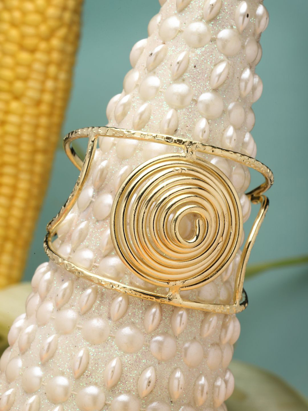 Moedbuille Gold Plated Filigree Design Oxidised Antique Bracelet