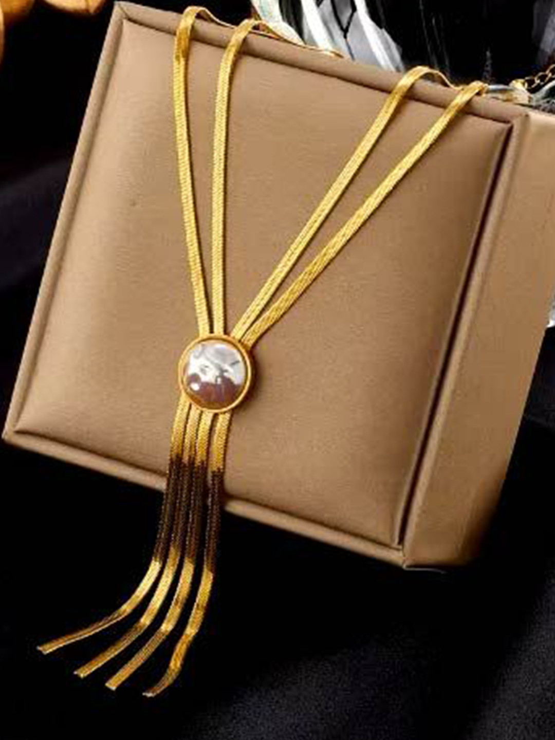 DKane Designs Gold-Plated Stainless Steel Pearl Tassel Necklace