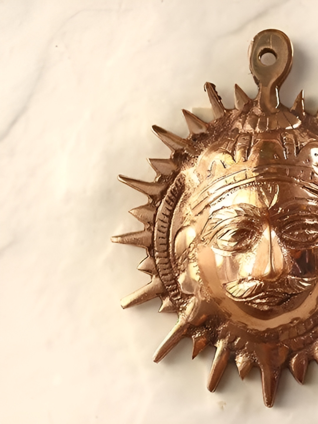 The Spiritual Living Sun God Face Idol Copper Glossy Spiritual Wall Decor-47.6In