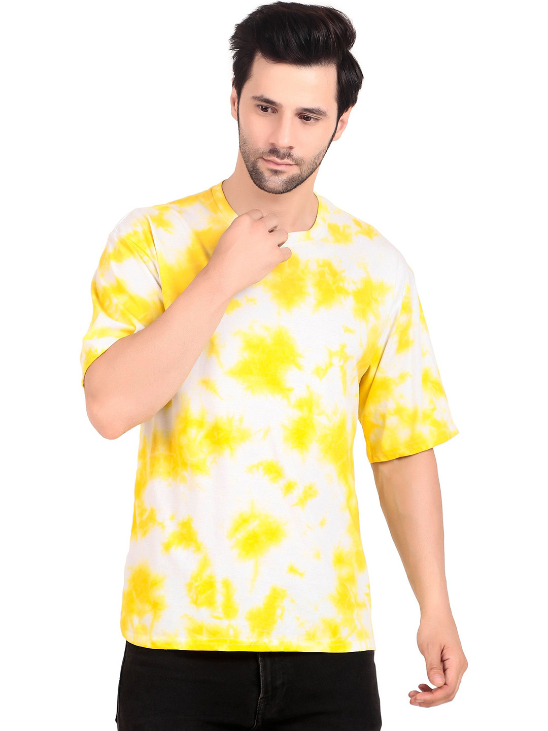 Yellow and White Tie-Dye Regular Fit T-shirt