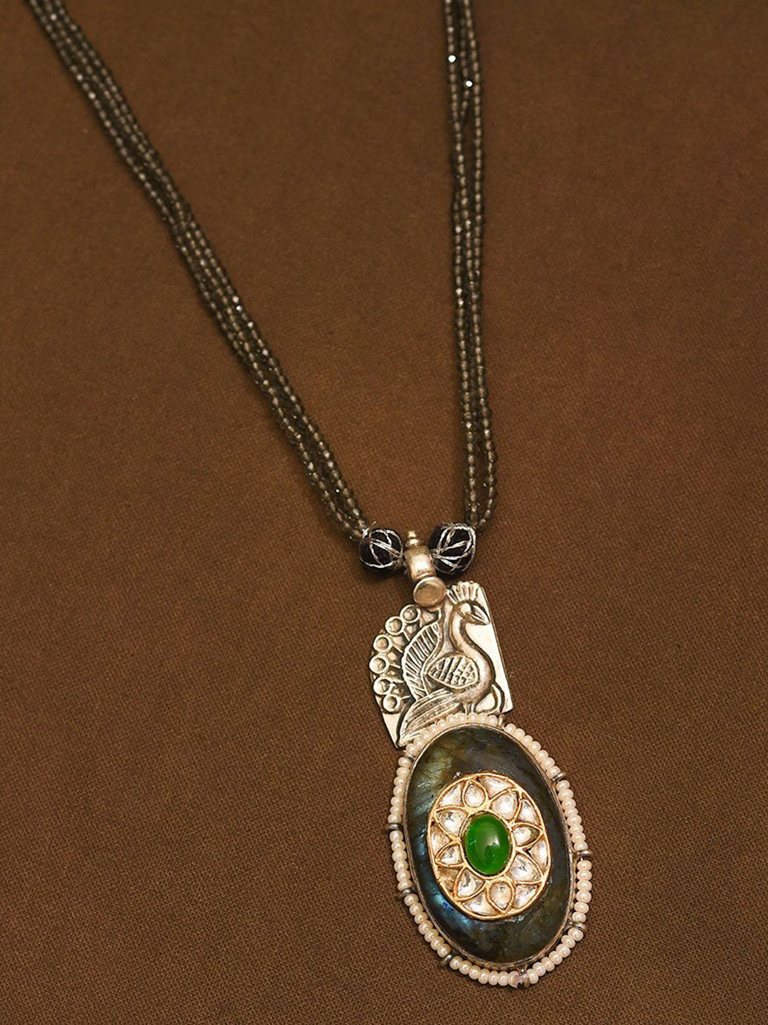 JAYPORE Silver Labradorite Studded Necklace