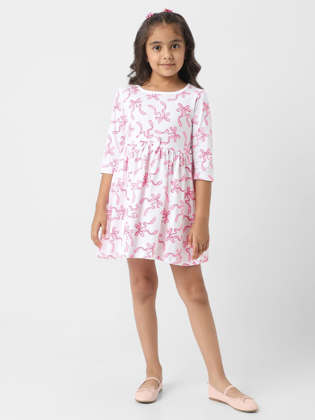 Nauti Nati Girls Jersey Cotton Bow Print A-Line Dress