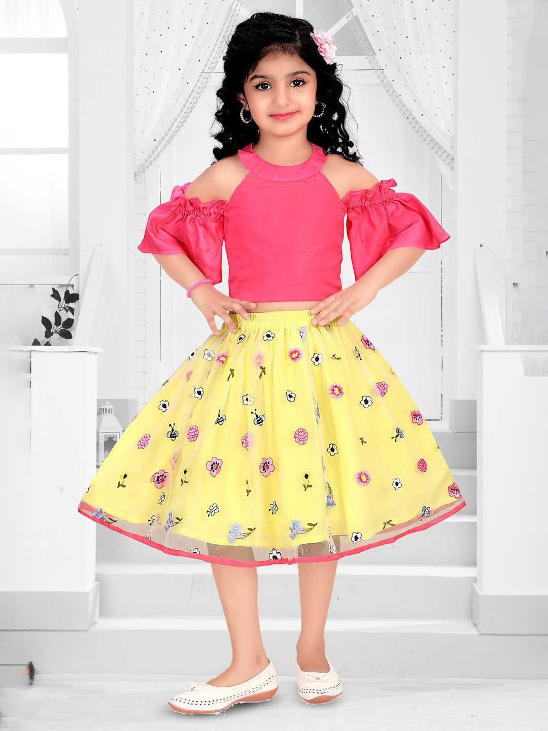 Pragya Exclusive Girls Linen Top With Skirt