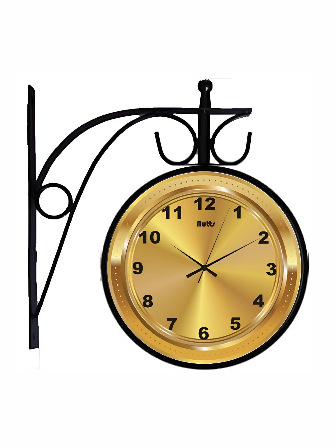 Nutts Black Metal Double Sided Round Battery Analogue Wall Clock