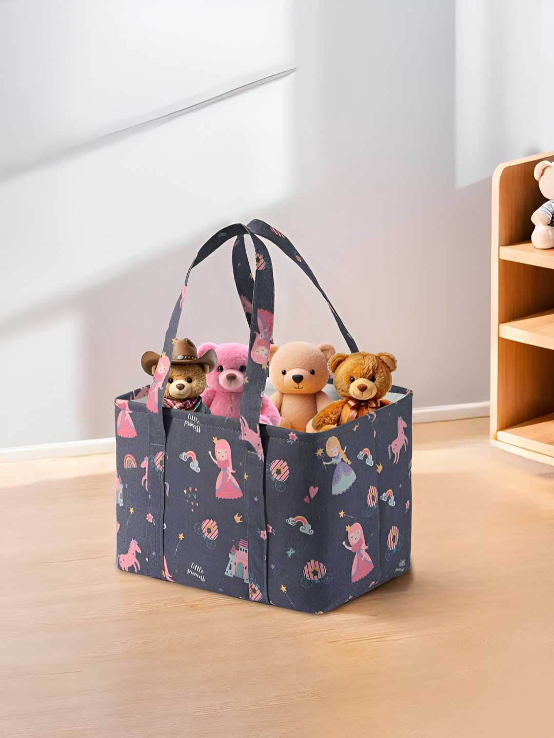 Myntra Elegant Homes Purple Printed Living Room Tote Basket Organiser