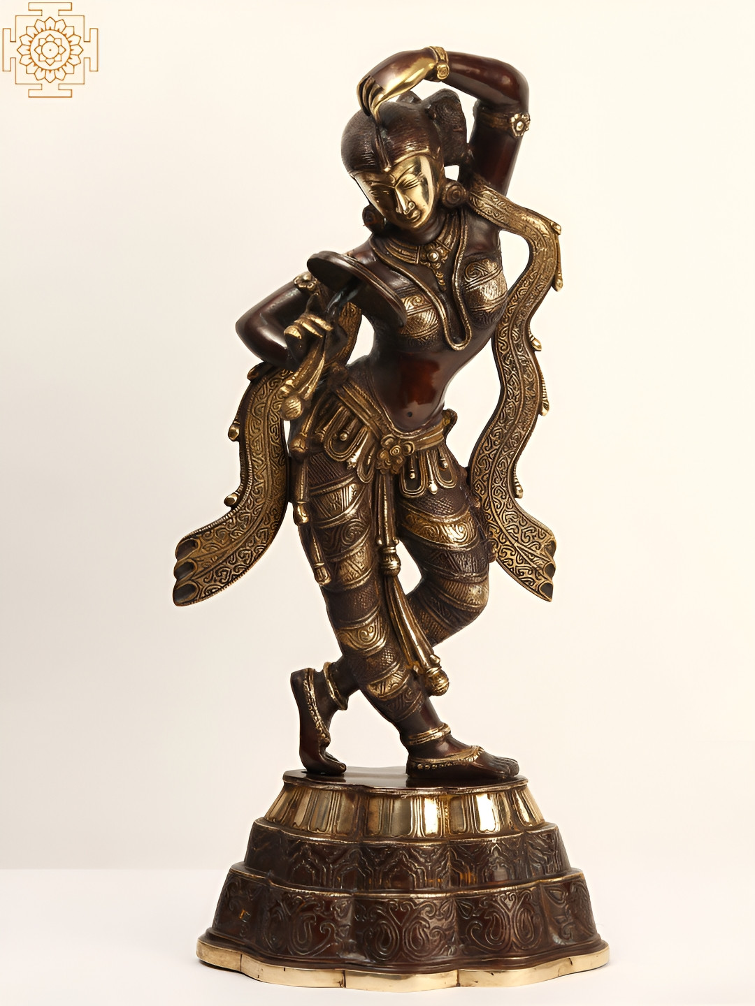 Exotic India A Young Lady Applying Vermilion Brown Brass Metallic Prayer Room Hand Made Extra Large Showpiece - 24.5 Inches