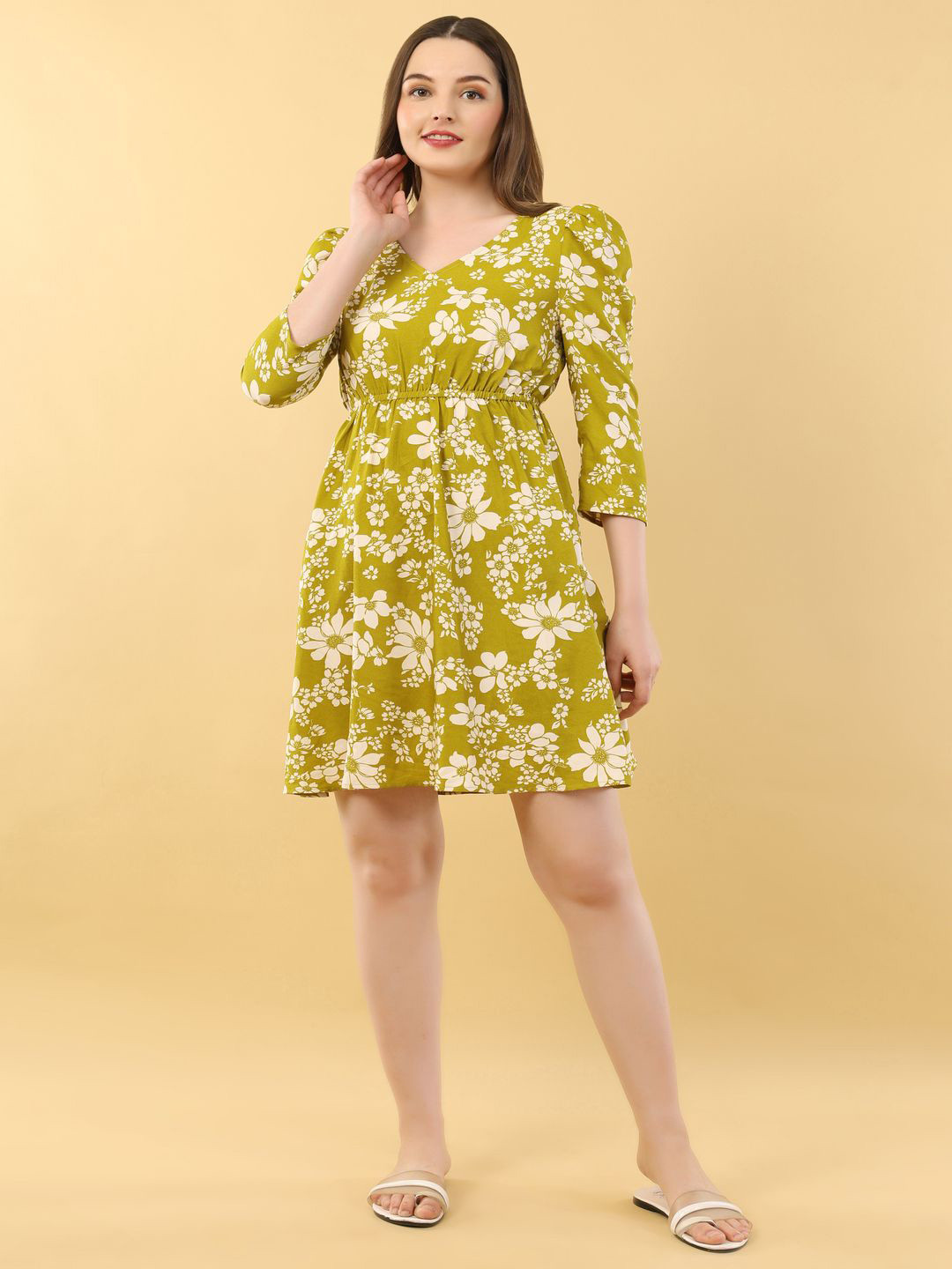Ekika Women Floral Print Puff Sleeve Georgette Fit & Flare Dress