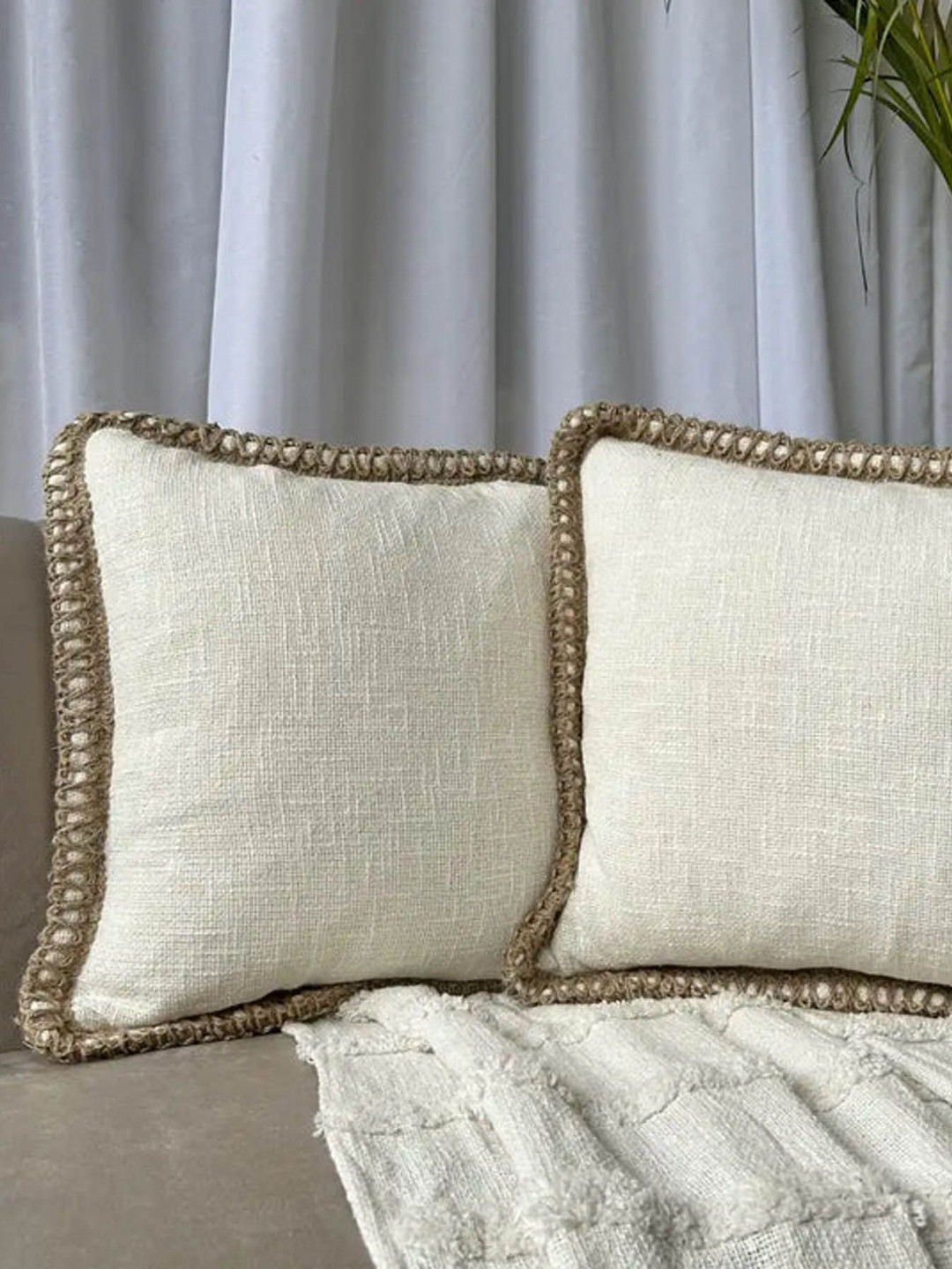 EXPORT HOUSE White Cotton Ultra Soft 2 Piece Textured Square Cushion Covers -20x20In
