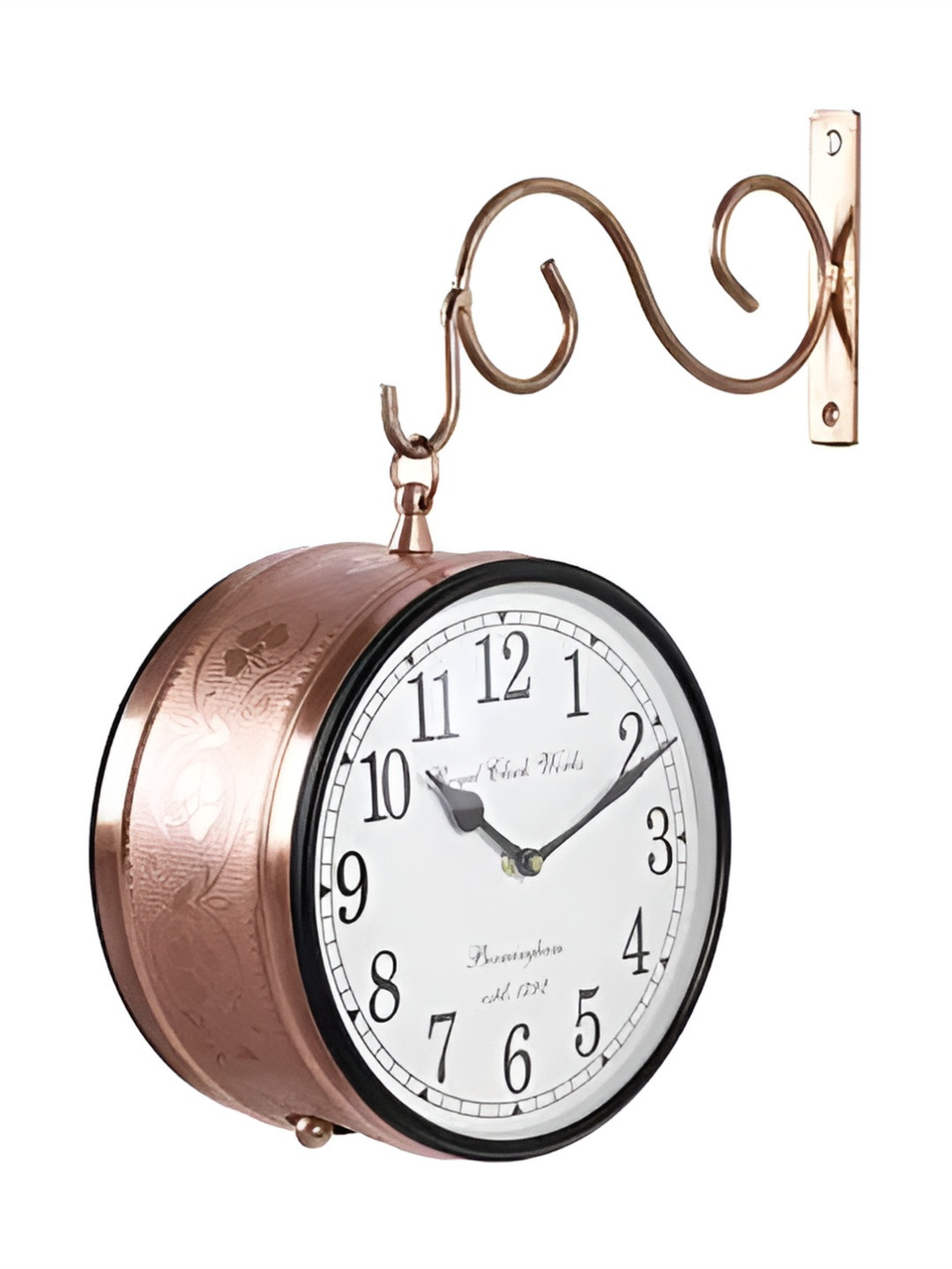 Nutts Copper Metal Double Sided 2 Pcs Round Battery Analogue Wall Clock-30.5cm