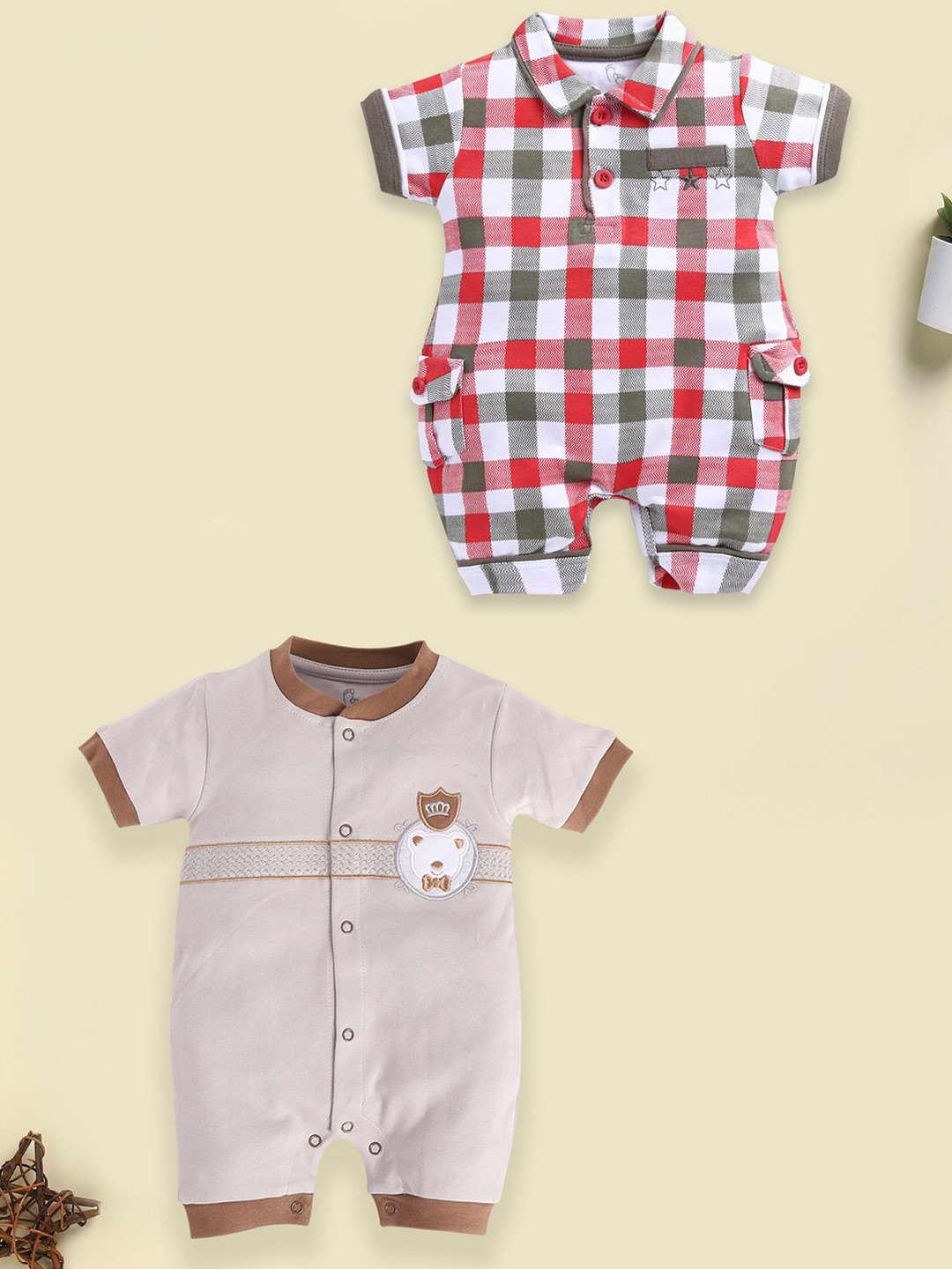 BABY GO 2-Pcs Infant Boys Printed Pure Cotton Rompers