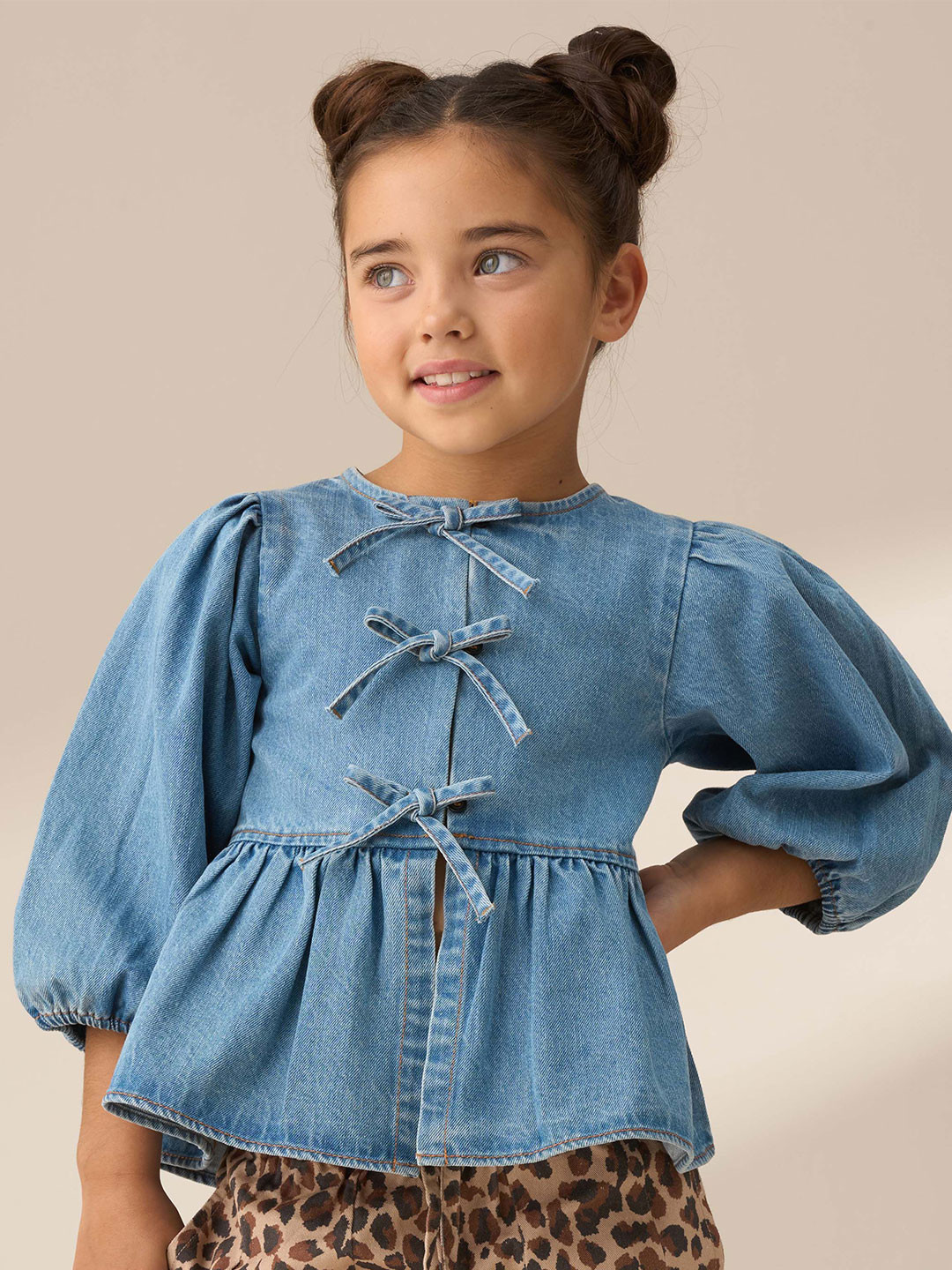 Angel & Rocket Girls Puff Sleeve Cinched Waist Top