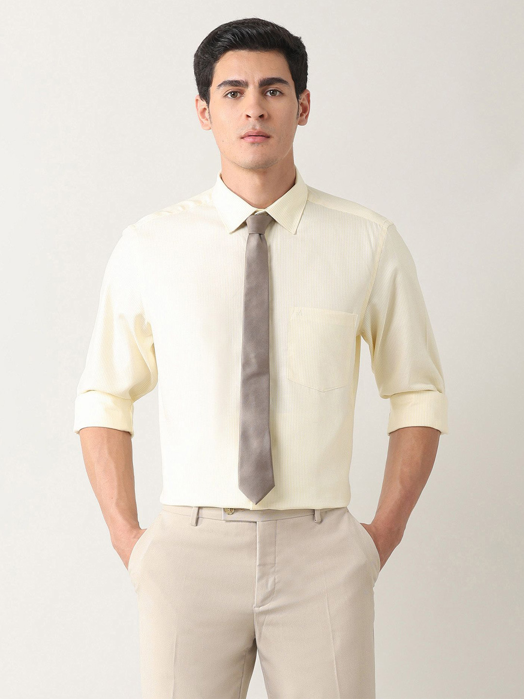 Arrow Self Design Spread Collar Classic Formal Cotton Shirt