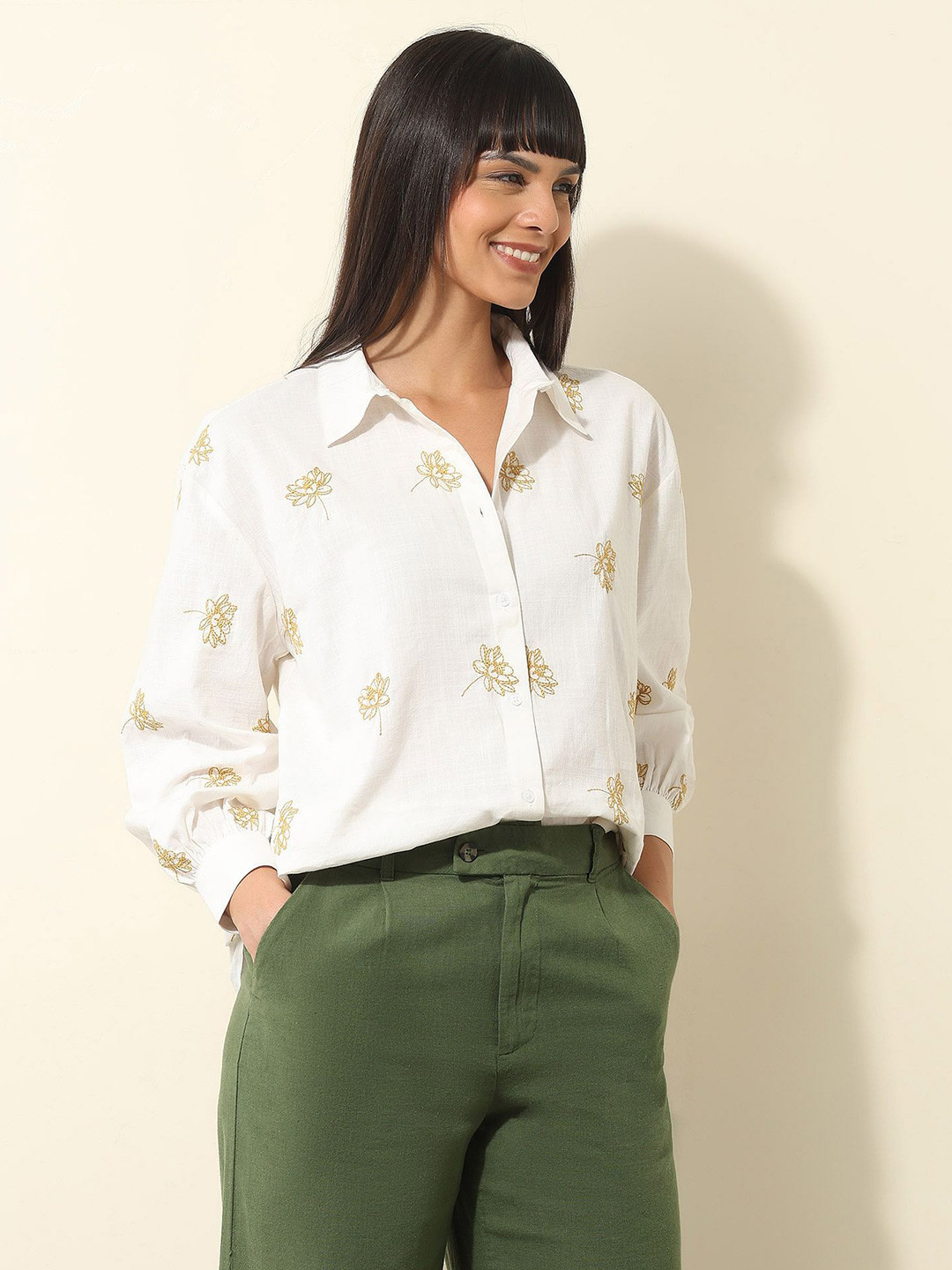 U.S. Polo Assn. Women Conversational Printed Spread Collar Cotton Casual Shirt