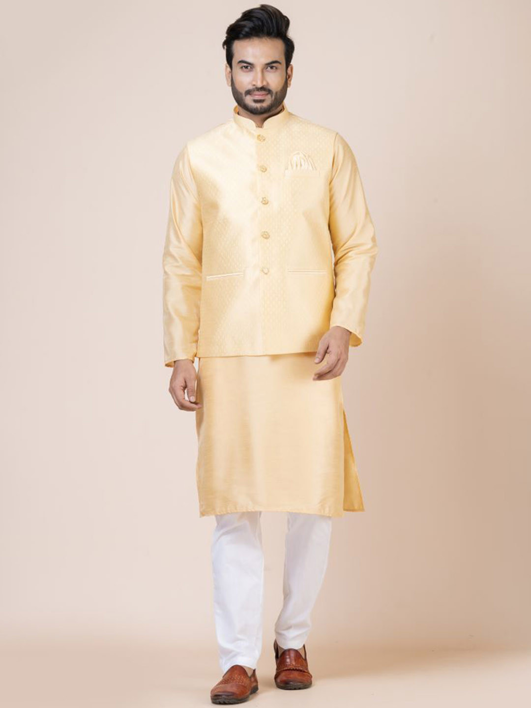 Nawaz's Kurta Woven Design Mandarin Collar Nehru Jacket