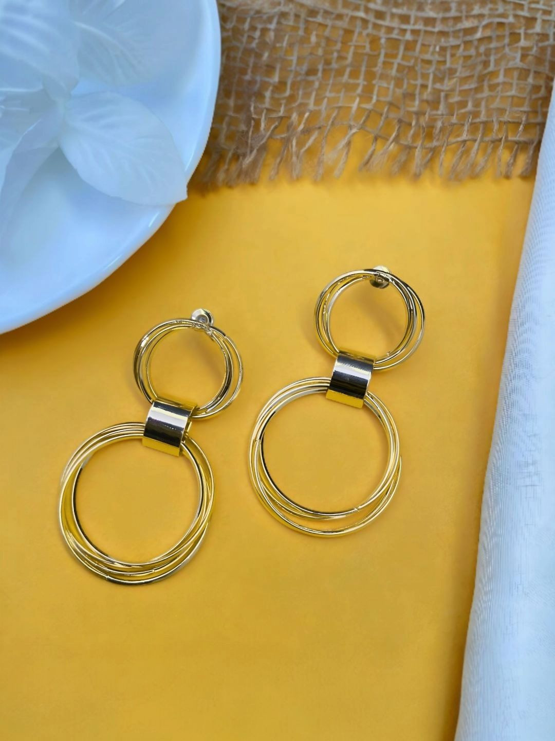 VATIYAANA Jewels Gold Plated Circular Shaped Drop Earrings