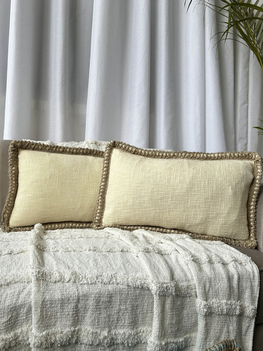 EXPORT HOUSE 2Pcs Cream-Colored Pure Cotton Pillow Covers