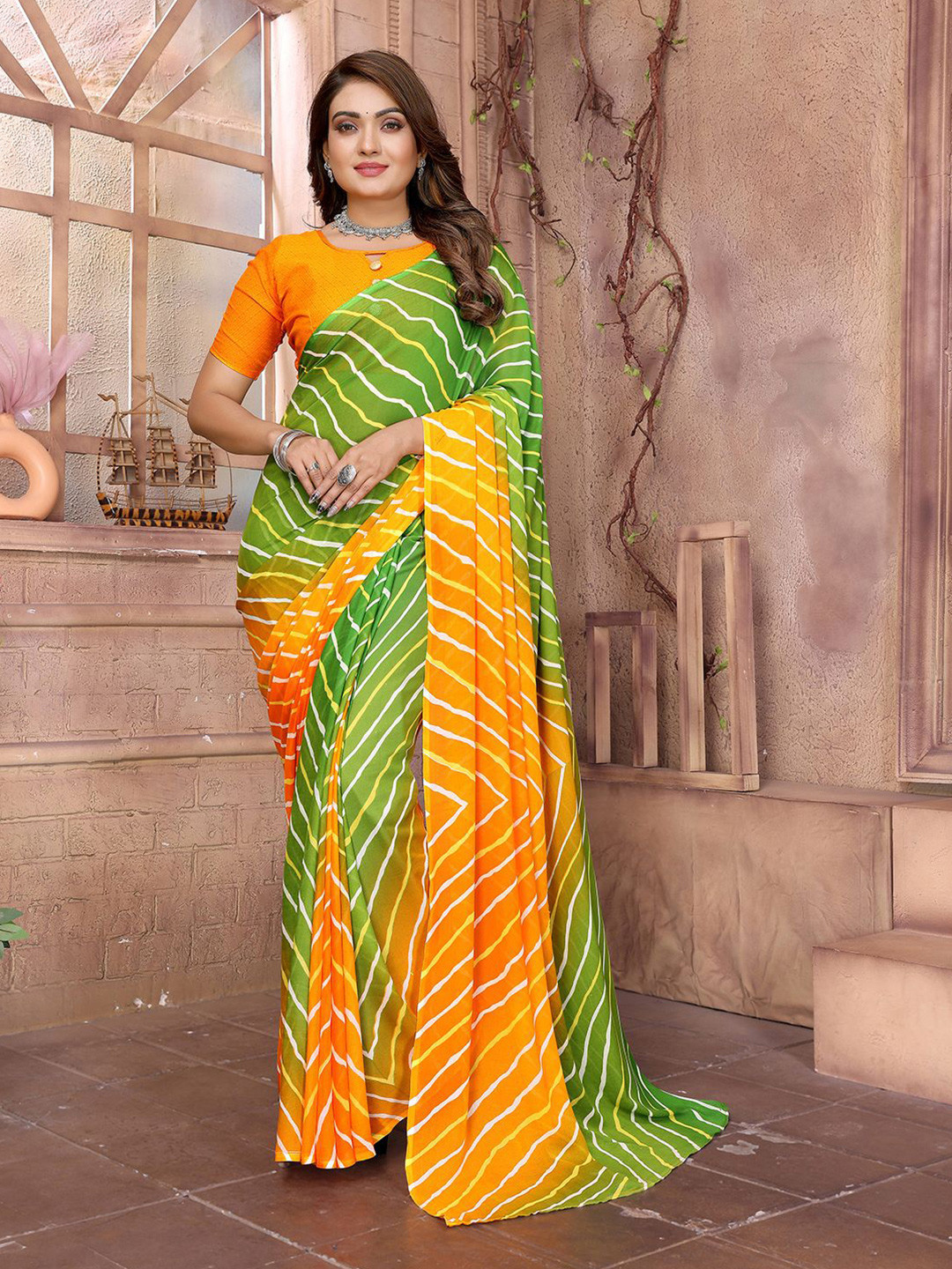 Moda Rapido Leheriya Printed Saree With Bouse Piece