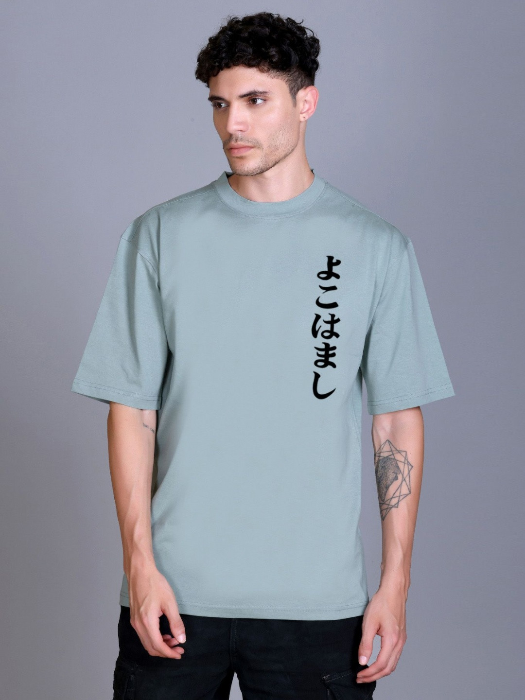 Parcel Yard Printed Cotton Drop-Shoulder Sleeves Oversized Moisture Wicking T-shirt