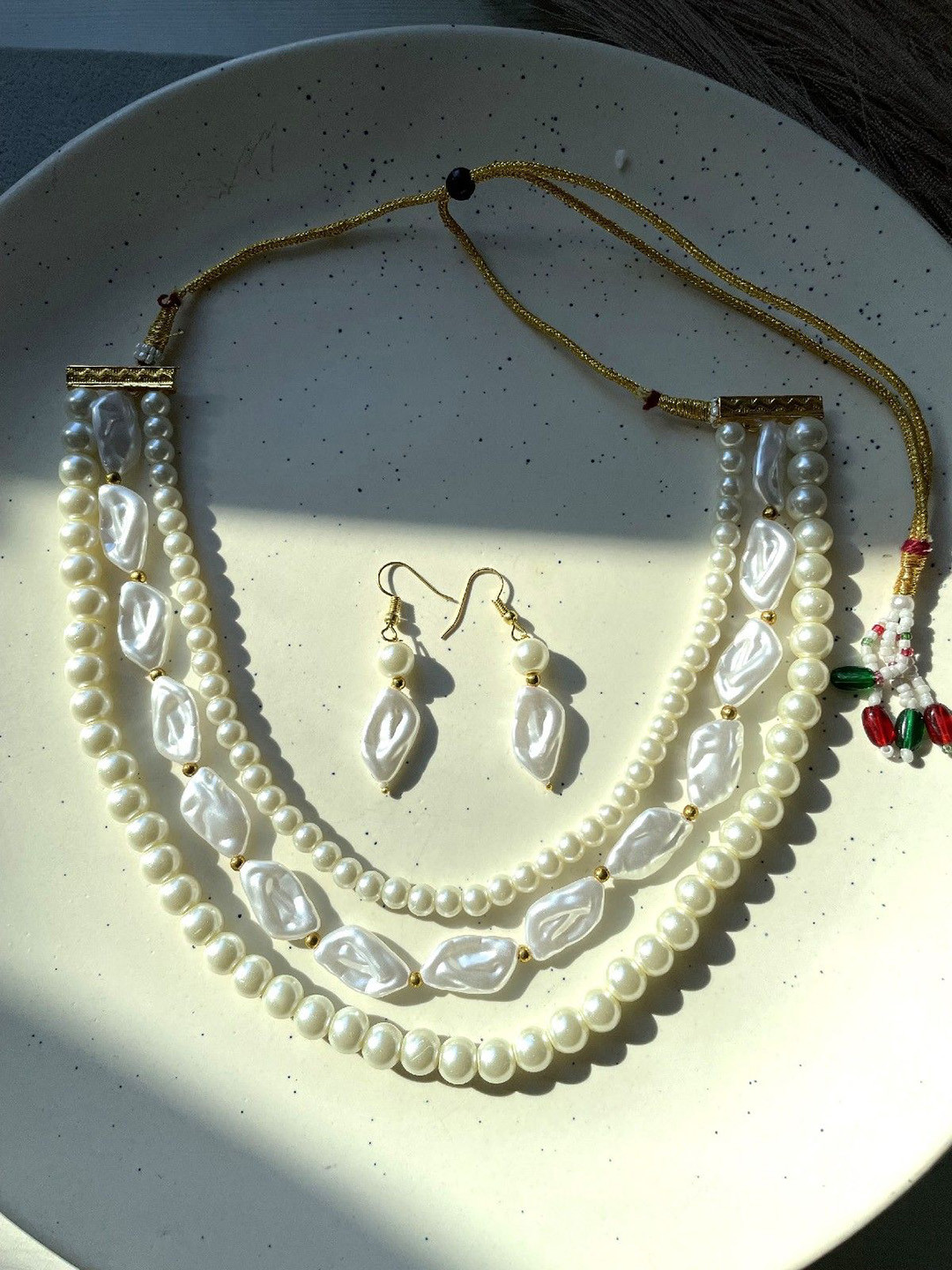 ISHKAARA Pearl With Triple Layered Necklace With Earrings Set