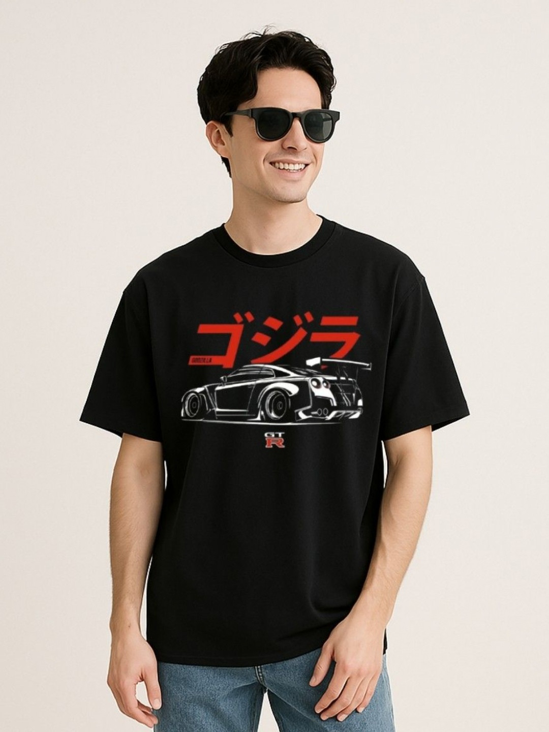 Be Crazy Men Car Racing Glow-in-the-Dark Graphic Oversized Pure Cotton T-shirt