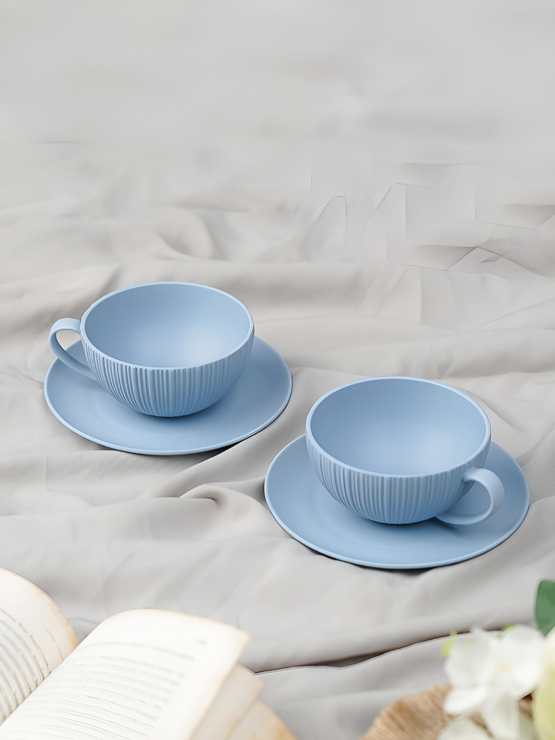 Vola Global LLP Flowers of Ecstasy Blue Porcelain Microwave Safe 2 Piece Cup with 2 Saucer-230ml