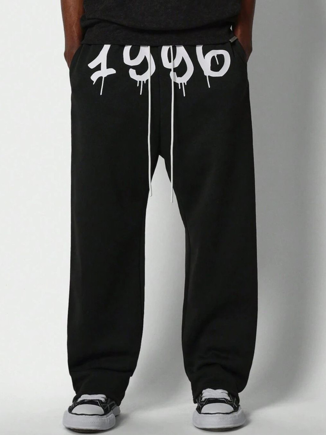 FLYNOFF Men Typography Printed Relaxed Mid-Rise Loose Fit Korean Pants