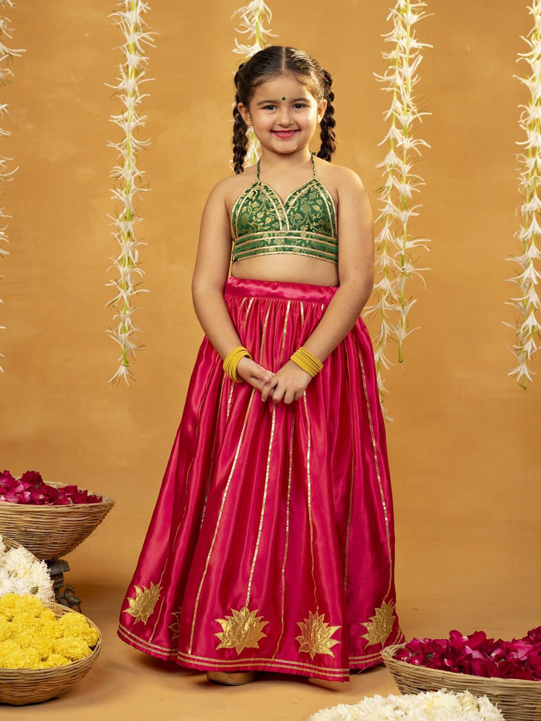 Jilmil Girls Woven Design Ready To Wear Zari Lehenga & Blouse