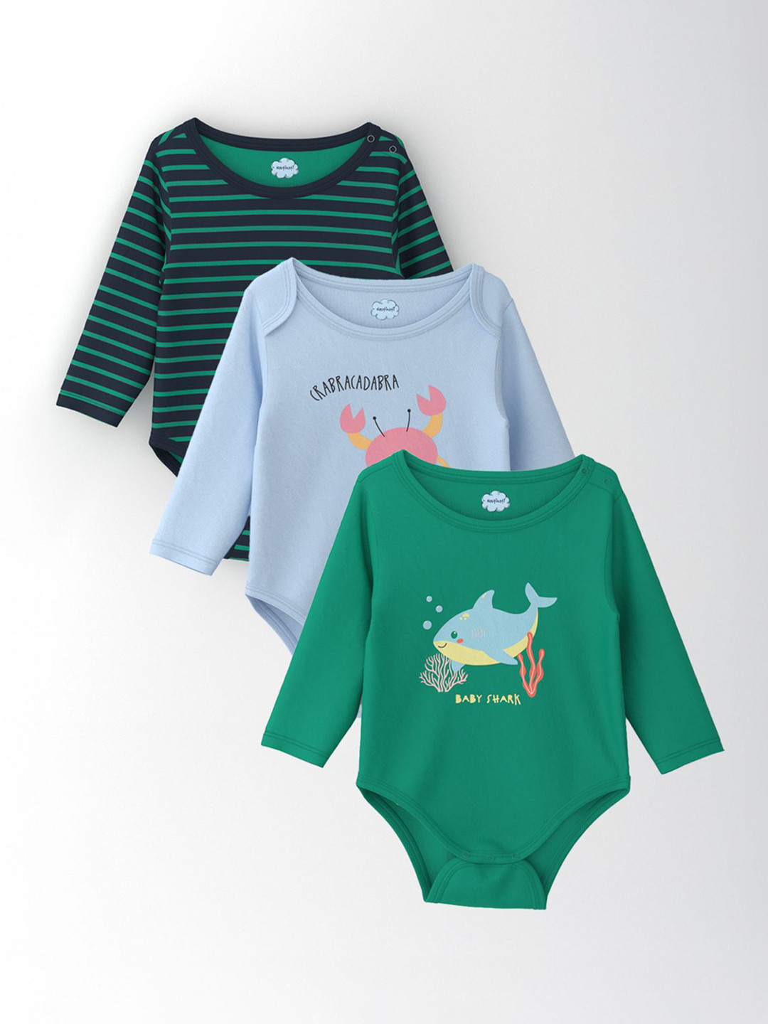 Nauti Nati Infants Cotton Pack Of 3 Ocean Print Bodysuit