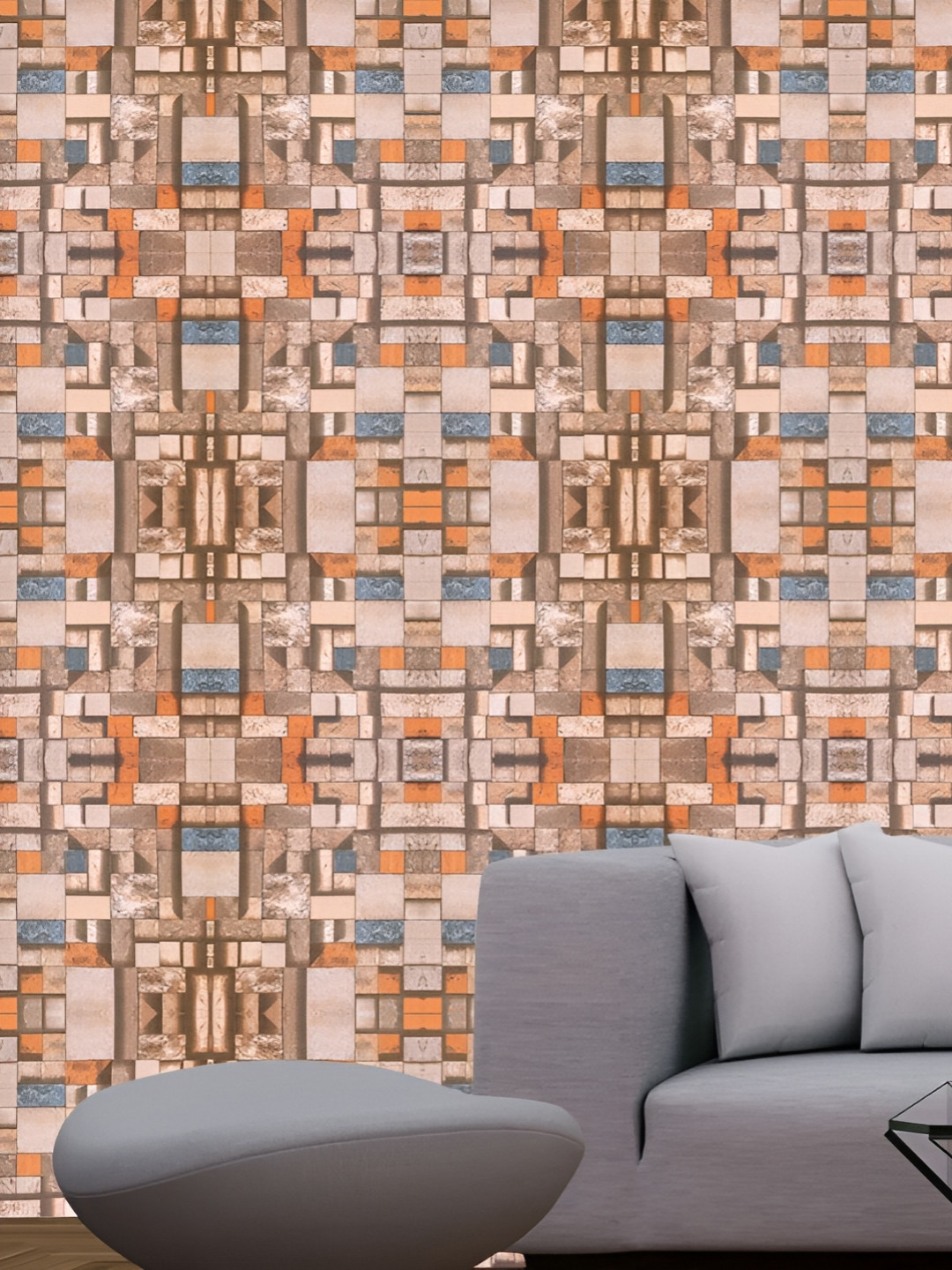 Sky Walls Beige Abstract Printed Wall Stricker