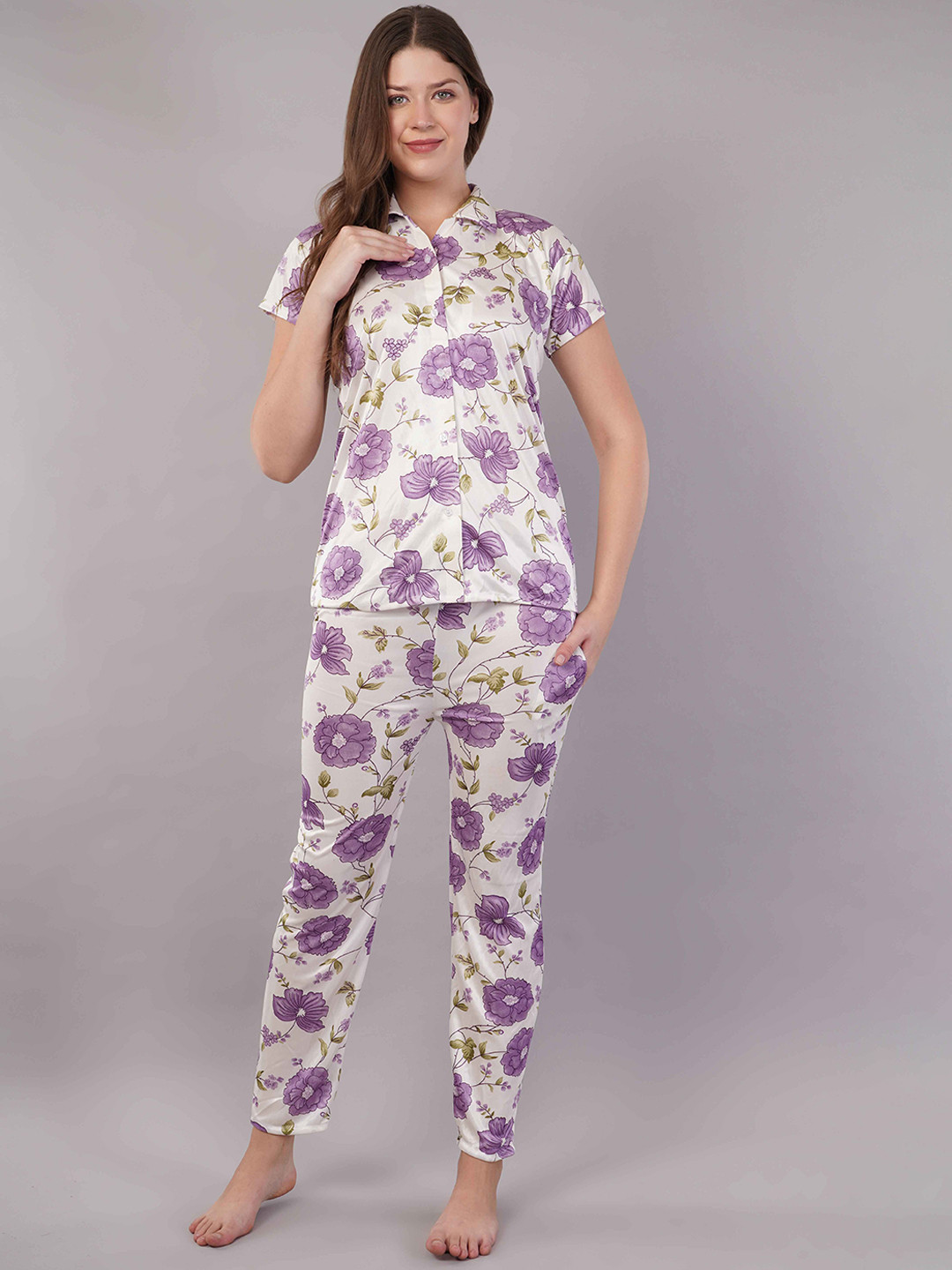 JIDI FASHION Women Floral Printed T-shirt & Pyjamas Night suit