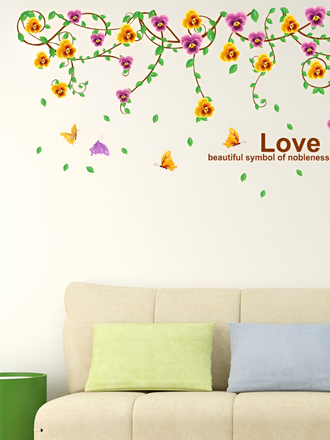 LANSTICK Yellow & Green Splash-Proof Eco-Friendly Flowers With Love Quotes Wallpaper