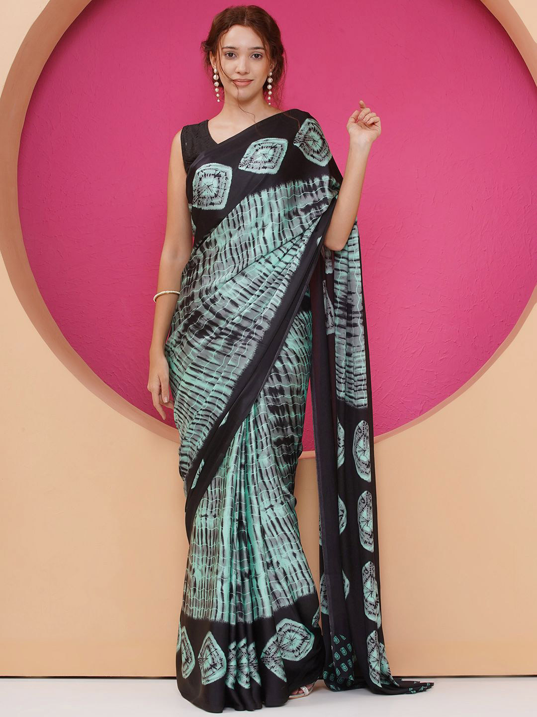 LABEL KASHI Tie and Dye Satin Saree With Unstitched Blouse Piece