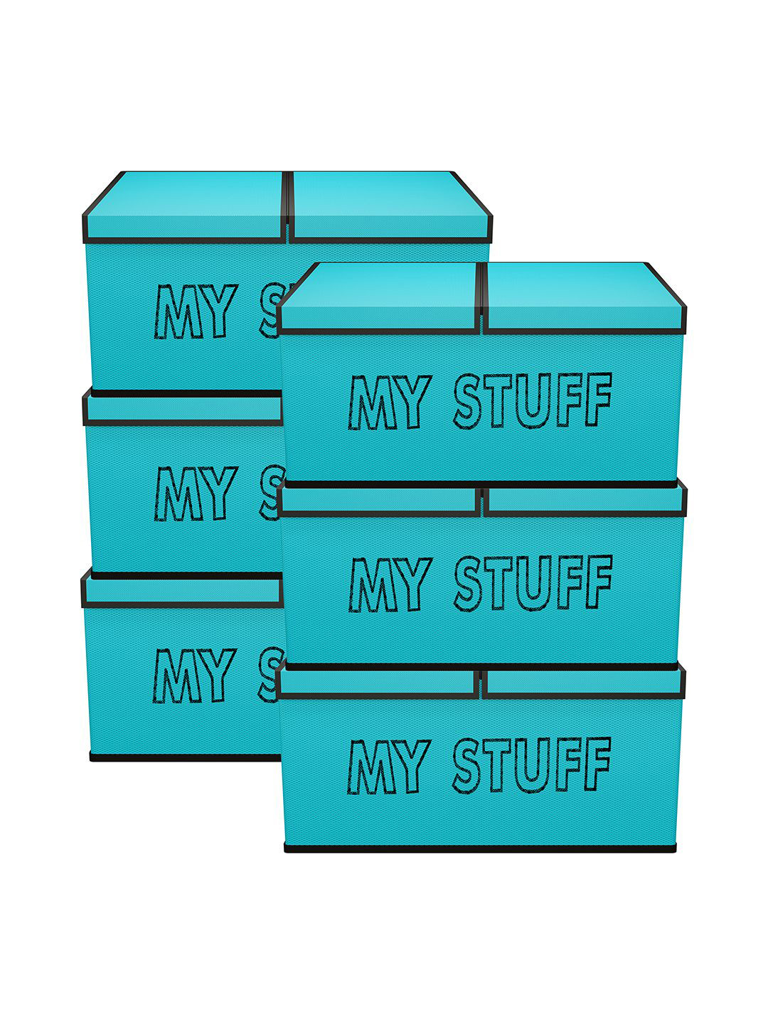 Kuber Industries Green 6 Pieces 2 Partition  Printed Storage Box Organisers With Lid