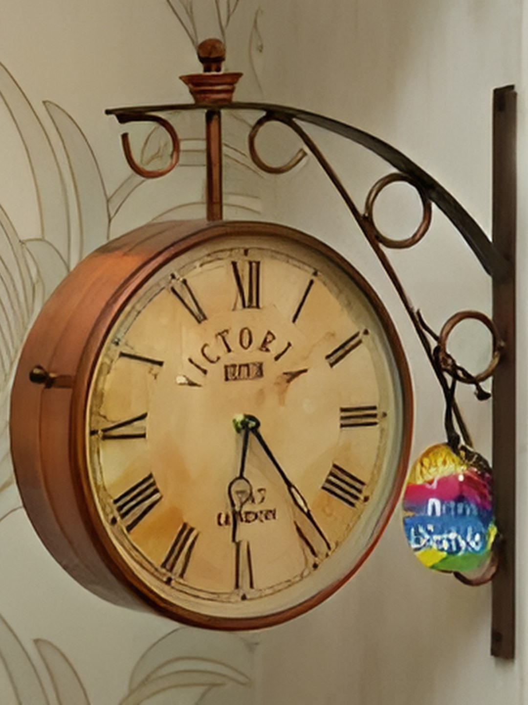 Nutts Copper Metal Large Display 2 Pcs Round Battery Analogue With Stand Wall Clock-50.8cm