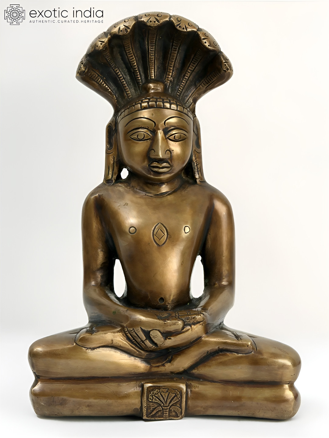 Exotic India Jain Tirthankara Rishabha Deva Gold Brass Metallic Living Room Medium Showpiece - 12 Inches