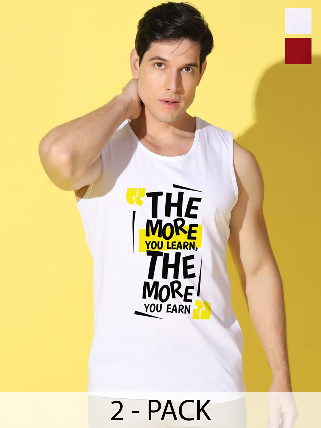 WOOSTRO Pack Of 2 Printed Ultra-Soft Gym Vests VWS26(MORE WHITE)(ALONE MAROON)